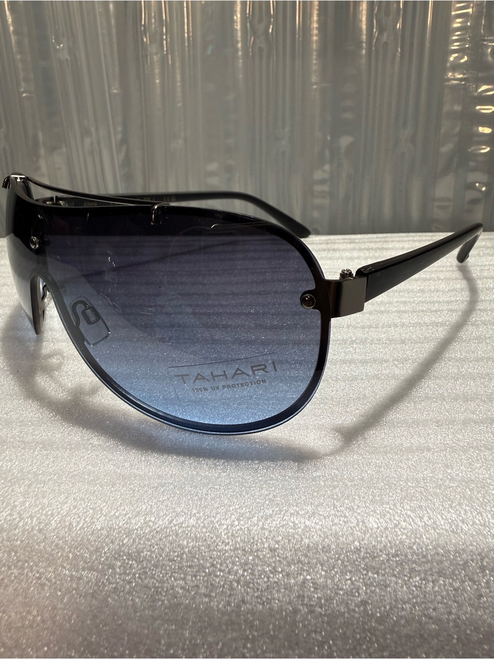 Tahari TM136 Matte Gunmetal Oversized Shield Visor Wrap-Around Sunglasses-Unisex